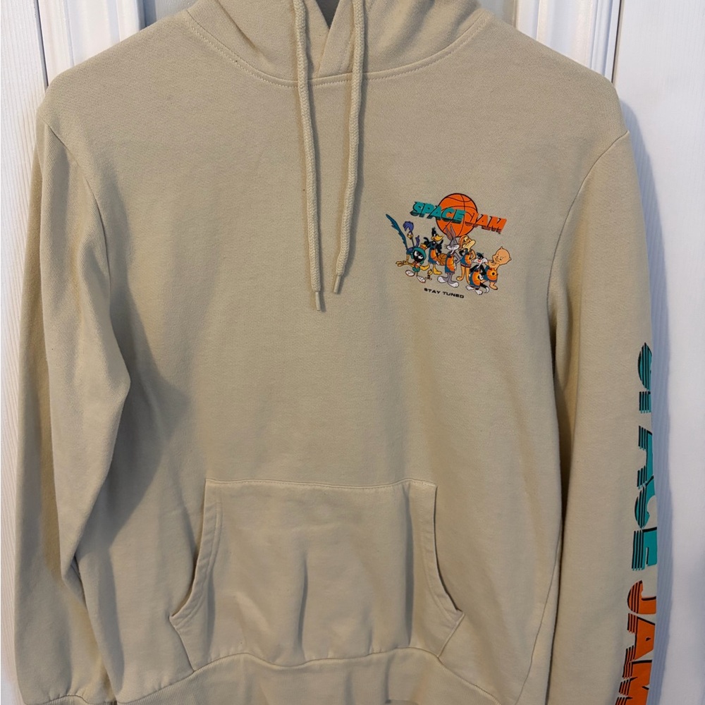 Space Jam Graphic Hoodie - Beige Men's Pullover Size Small